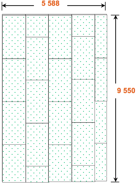 Schéma des feuilles de contreplaqué du plancher avec mesures en millimétres.