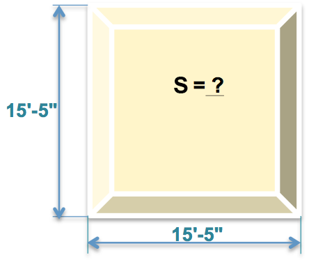 Schéma d’un plafond carré à caissons lumineux de 15'-5''. Quelle est la surface S de ce plafond ?
