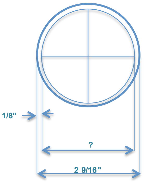 Coupe d’une gaine électrique de diamètre extérieur : 2 9/ 16 po et d’épaisseur gaine : 1/8 po. Quel est le diamètre intérieur ?
