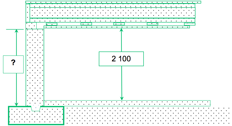 Schéma Autocad des composantes de construction de la fondation avec les mesures en système métrique.